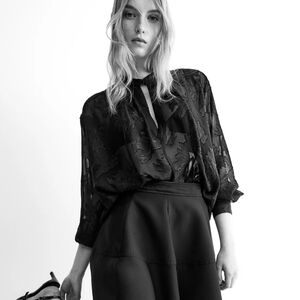 H&M Black Sheer Jacquard-Weave Blouse Size Medium